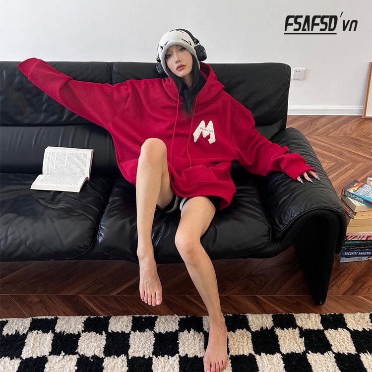 Áo Hoodie 100% Cotton Hai Lớp In Chữ M Phong Cách Mỹ Mới