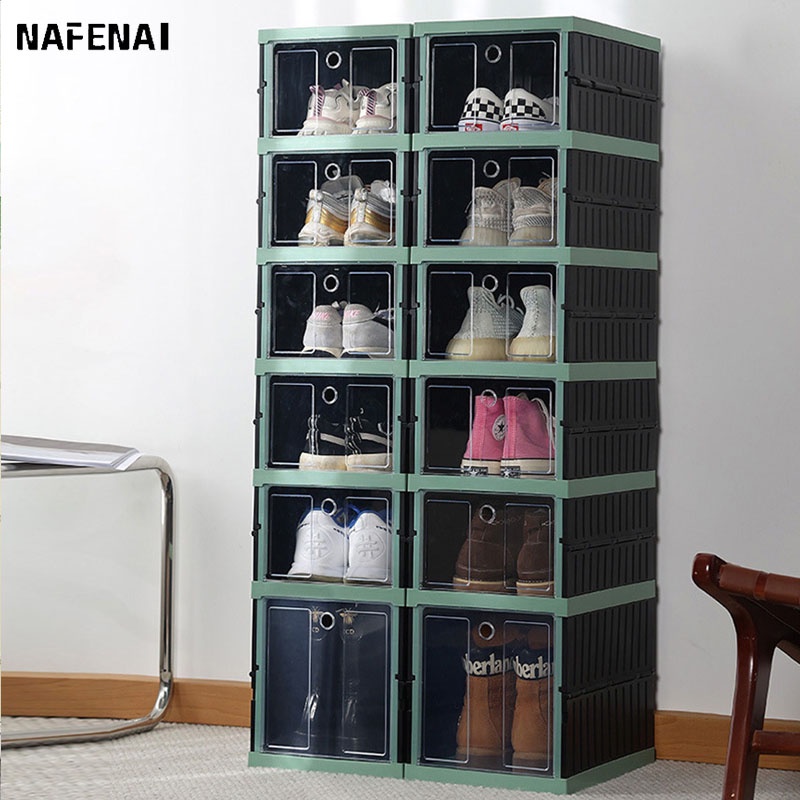 Hộp đựng giày NAFENAI bằng nhựa nhiều tầng tùy chọn sức chứa lớn chống bụi không cần lắp đặt