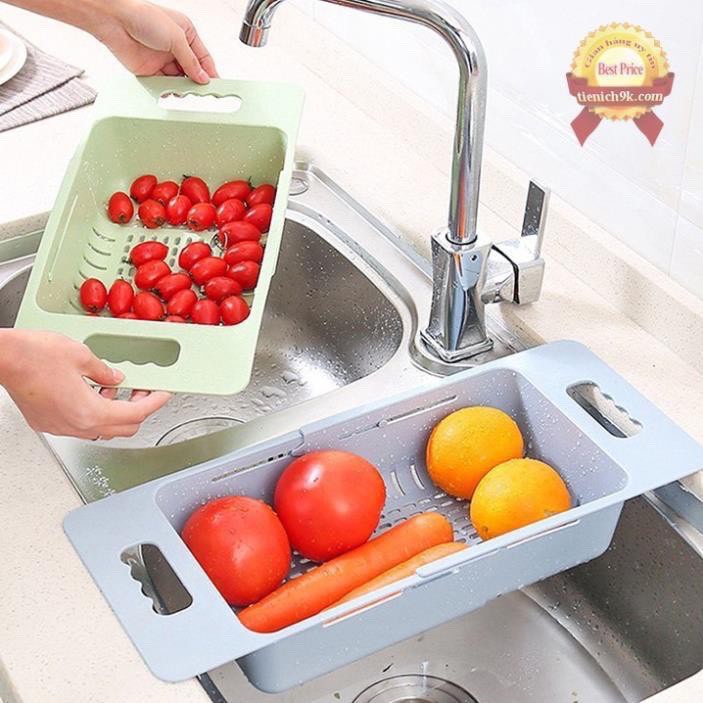 Rổ rửa rau thu gọn  Giá đựng đồ ăn thực phẩm hoa quả có tay gác bồn rửa bát điều chỉnh độ dài