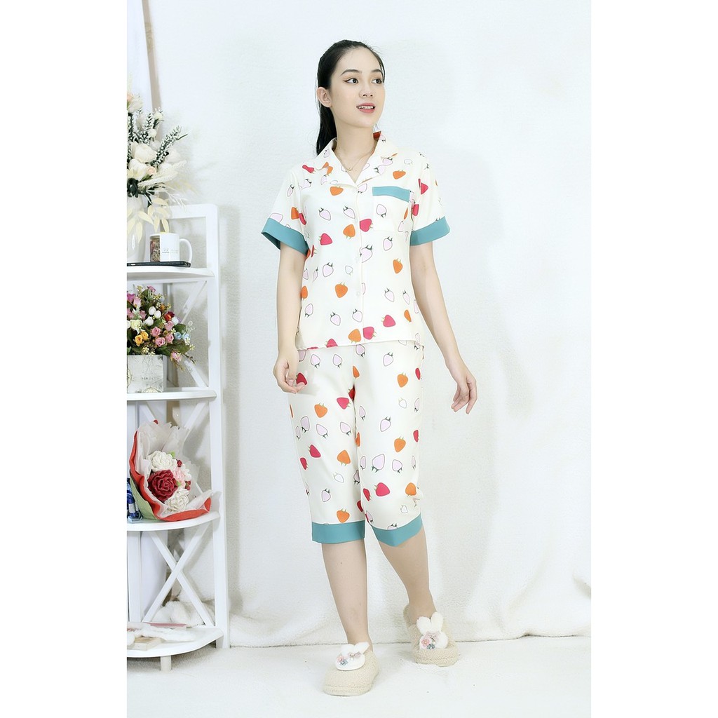 [HÌNH THẬT 100%] Bộ đồ Pijama nữ lửng họa tiết  HỌA TIẾT QUẢ DÂU - vải siêu lụa cao cấp - Cực Kì Sang Chảnh | BigBuy360 - bigbuy360.vn