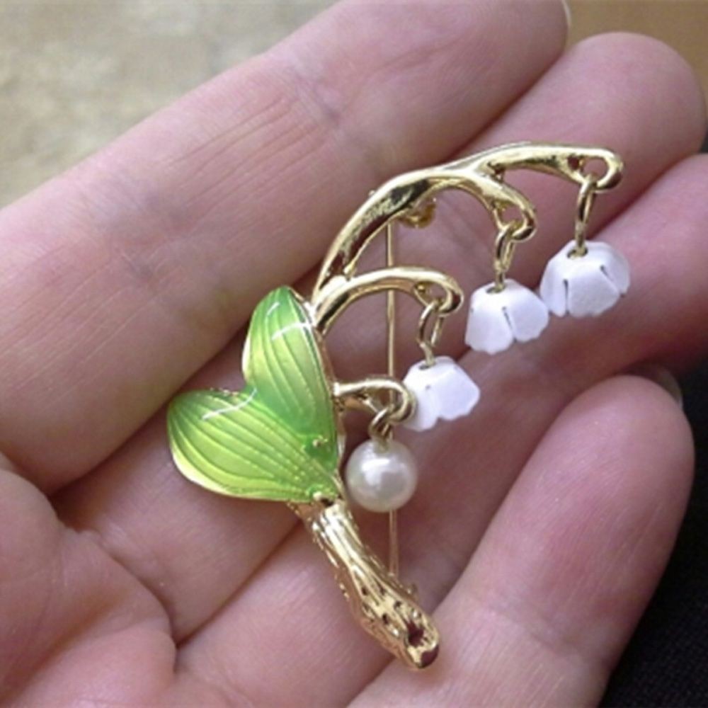 Trâm cài áo hình cây xanh và hoa đính hạt ngọc trai giả thời trang