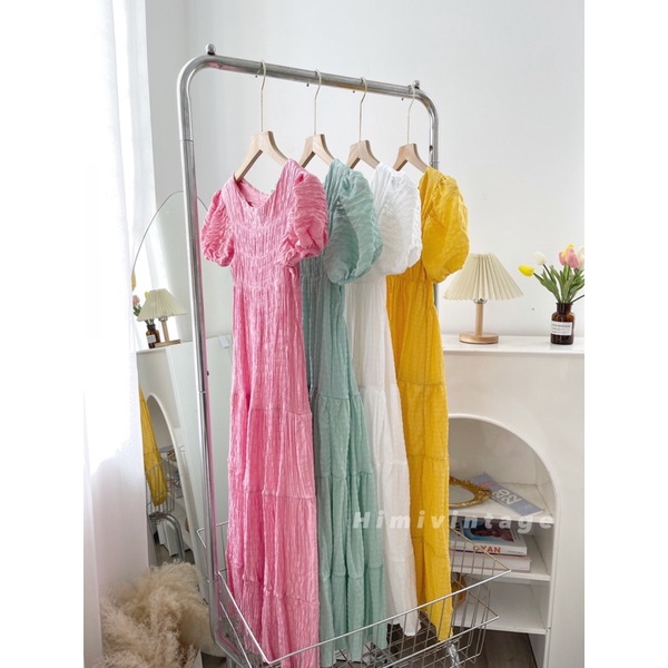 Váy đầm maxi dáng dài chất xốp không nhăn vintage trơn pastel nàng thơ nhẹ nhàng nữ tính dễ thương | BigBuy360 - bigbuy360.vn
