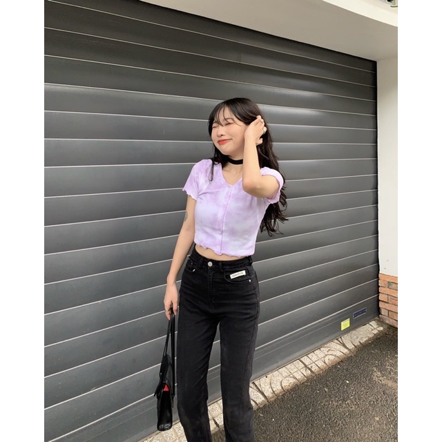 CROPTOP DRAGONBYBOI FREESIZE - TÍM VÀ XANH