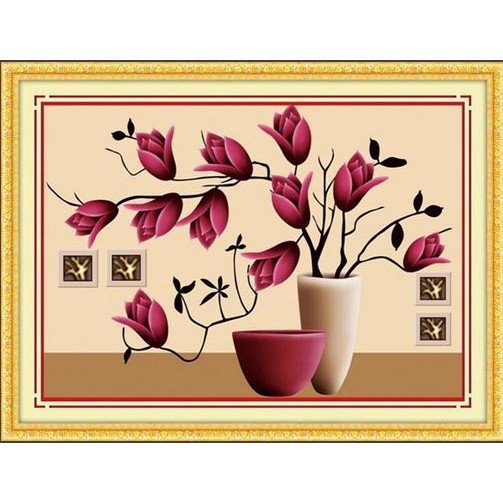 Tranh Thêu Chữ Thập 3D Bình Hoa A1072 (KHÁCH TỰ THÊU) KT:61X45CM