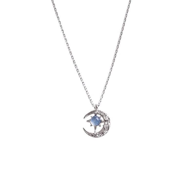 Dây Chuyền Mặt Trăng Đá Xanh Moonstone Nhân Tạo Đính Đá Bạc Ý 925 Cao Cấp, Dây Chuyền Nữ Bạc Đá Mặt Trăng