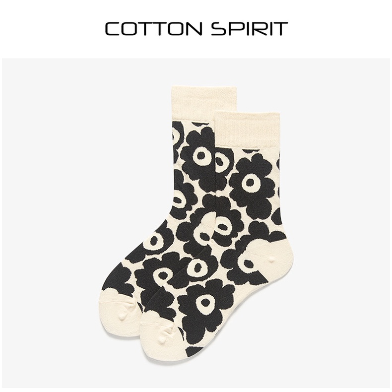 Tất (vớ) UNISEX tất (vớ) nam nữ cổ cao họa tiết bông hoa phong cách Hàn Quốc chất cotton TẤT COTTON SPIRIT
