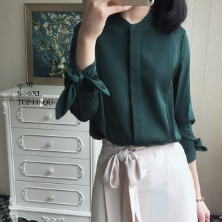 Top364 áo sơ mi voan lụa tay dài thắt nơ