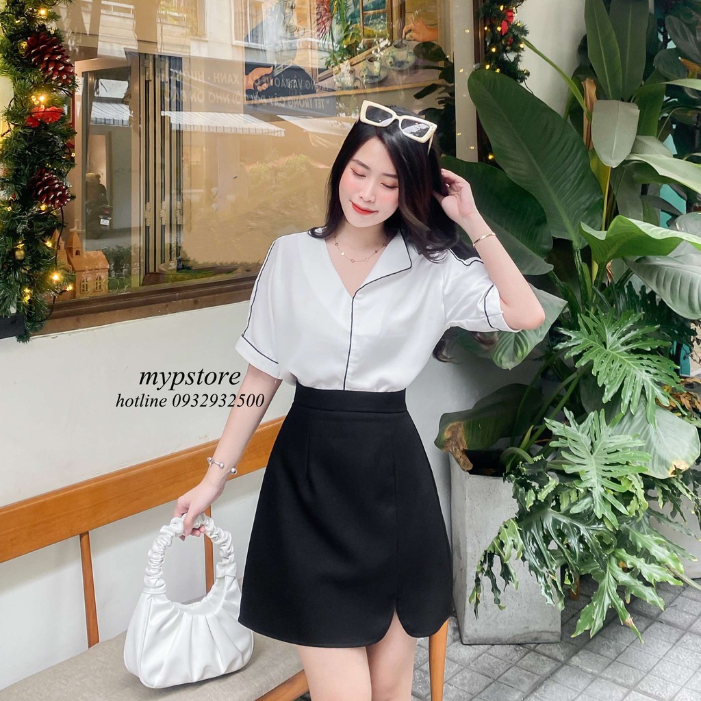 Áo bẻ bâu 1 bên viền đen tay ngắn mypstore A36