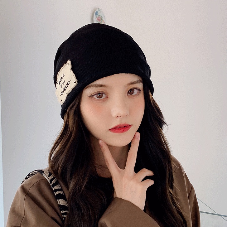 Mũ beanie trùm đầu bằng vải len dệt kim thời trang thu đông dành cho nữ