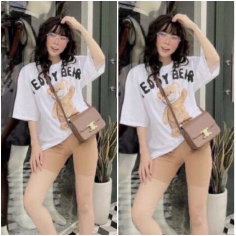 Áo phông unisex gấu đeo khẩu trang Teddy Bear  áo thun form rộng tay lỡ (ảnh thật_annstore)
