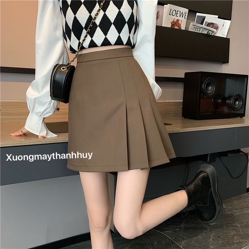 Chân váy ngắn dáng A cách điệu, chân váy xếp ly ngắn mã mới- 0410