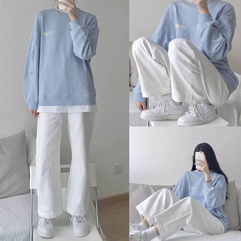 Set áo hoodie và quần dài ống rộng thời trang thu đông phong cách Hàn Quốc cho nữ