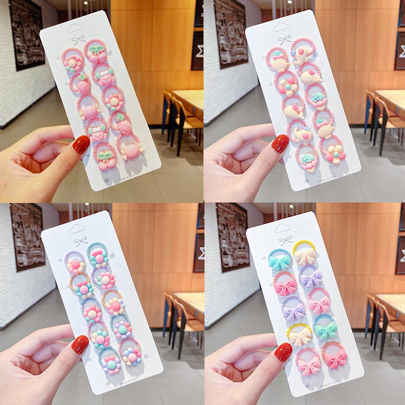 Set 10 dây buộc tóc cao su họa tiết hoạt hình dễ thương cho bé