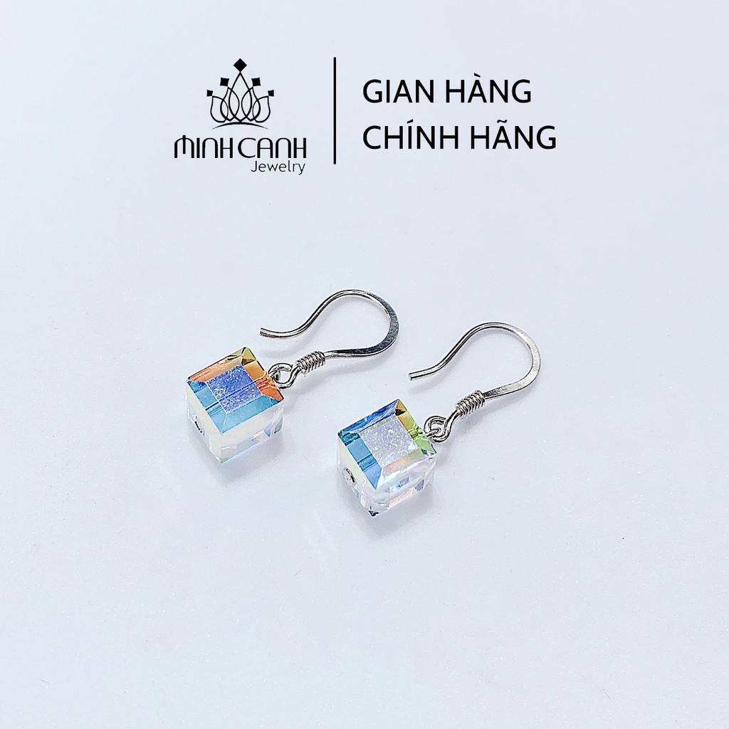 Bông Tai Bạc Pha Lê Vuông Móc Câu - Minh Canh Jewelry