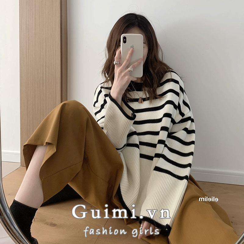 Áo len NZN dáng rộng họa tiết kẻ sọc thời trang mùa thu