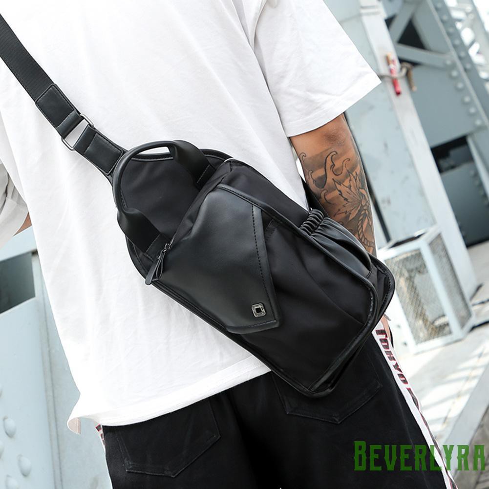 【Low Price】Men PU Leather Nylon Shoulder Bag Chest Pack Sling Travel Messenger Handbag