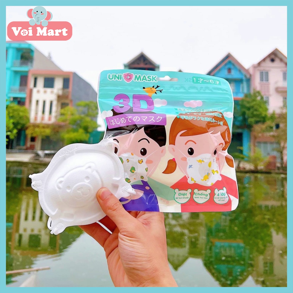 Khẩu Trang Gấu 3D Kháng Khuẩn Uni Mask Cho Bé, Set 3 Chiếc Khẩu Trang chống Bụi Mịn Và Kháng Khuẩn Cho Bé 0-3 Tuổi