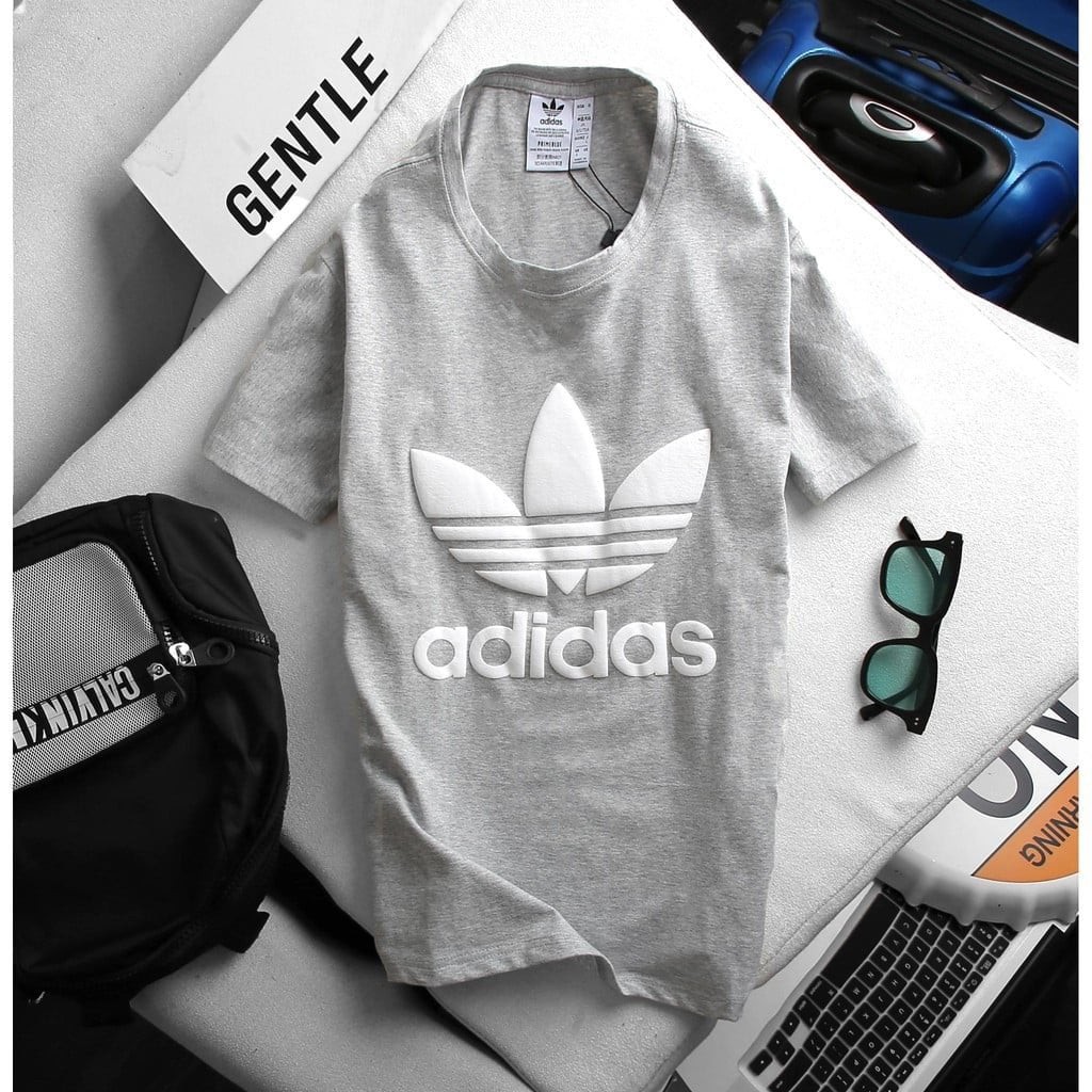 Mẫu áo thun ngắn tay không cổ Adidas co dãn chất liệu vải cotton trơn cực bền thoáng mát hàng Unisex mua 3 áo giảm 30k