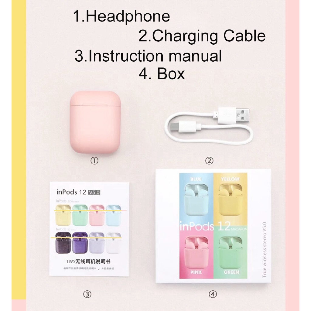 Tai nghe nhét tai bluetooth 5.0 không dây inpos tws i12 kèm hộp sạc cao cấp tiện lợi dễ sử dụng