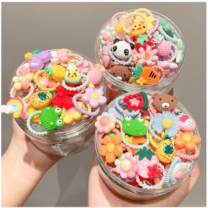 set 50 Dây Chun Buộc Tóc Hình Cute Cho Bé đựng trong hộp nhựa