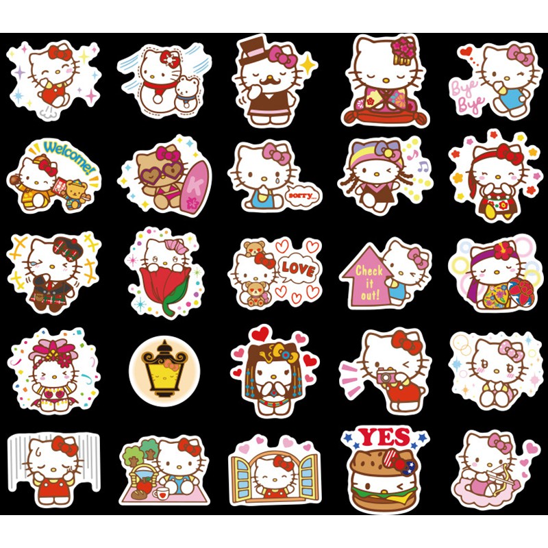 Set 100 Hình Dán Hello Kitty Chống Thấm Nước Dùng Để Trang Trí