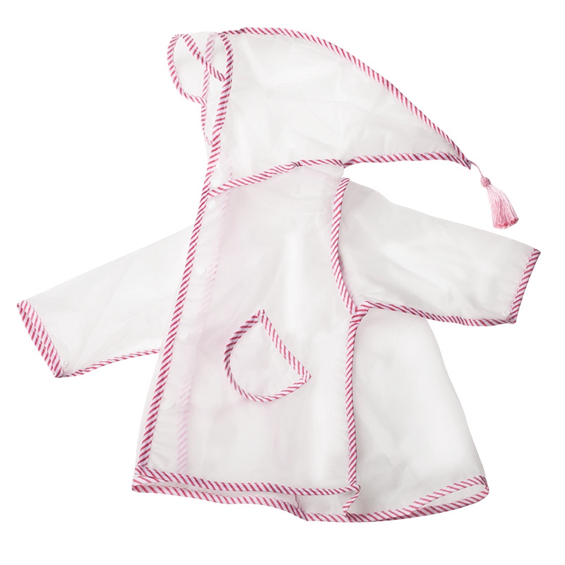 ♛Áo Mưa Trong Suốt EVA Dáng Dài Có Mũ Trùm Phối Tua Rua Kiểu Nhật Hàn Dễ Thương Cho Bé