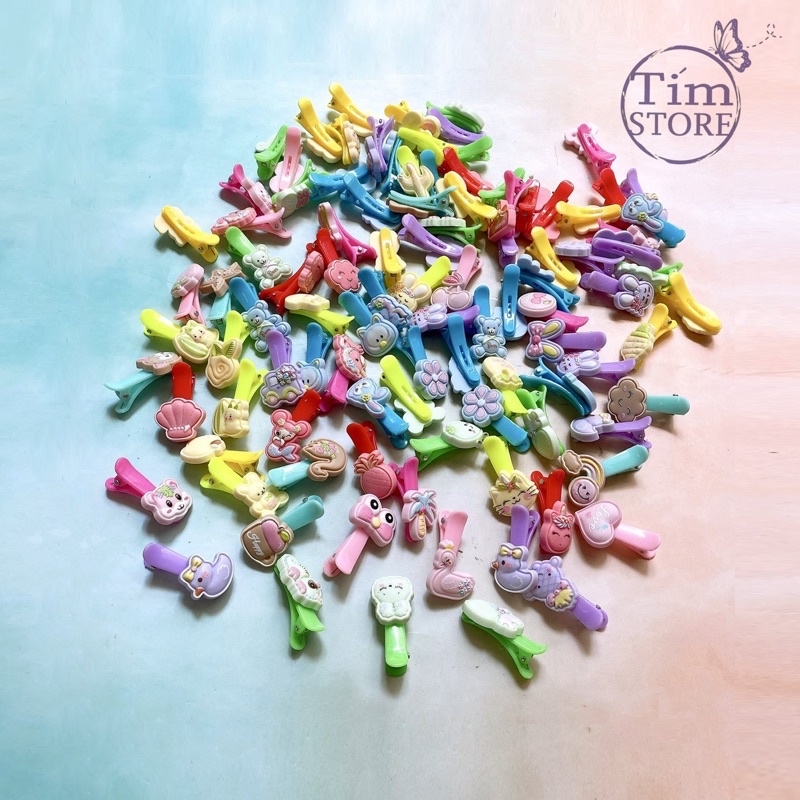 Set 10 kẹp tóc mỏ vịt màu sắc gắn charm TIMSTORE phụ kiện thời trang phong cách dễ thương