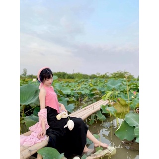Yếm chụp sen - Khoác lụa màu hồng nhạt