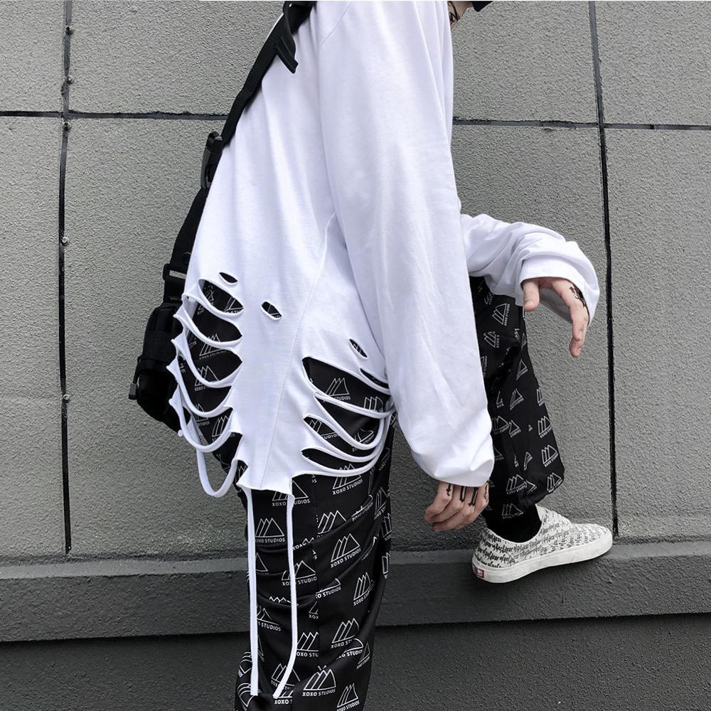 Áo thun tay dài dáng rộng phong cách hiphop Hàn Quốc dành cho nam