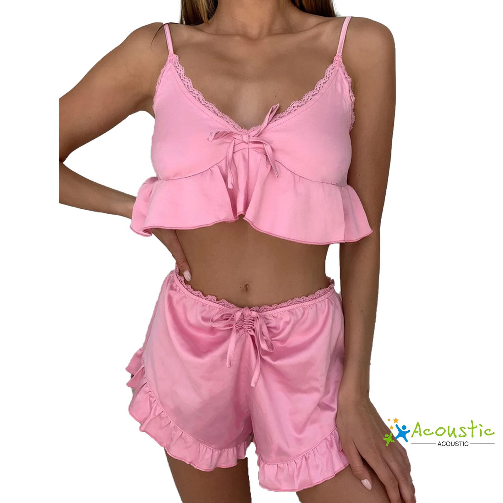 DAS-Women  Homewear Sets, Sleeveless Lace Ruffle Crop Top Camisole and Shorts Pajamas Sleepwear | BigBuy360 - bigbuy360.vn