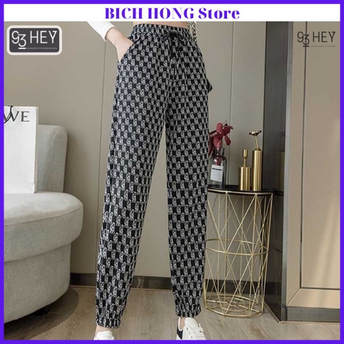 Quần Lụa Nữ Jogger Bo Gấu Phom Rộng Mặc Nhà Thoải Mái Freesize Bigsize