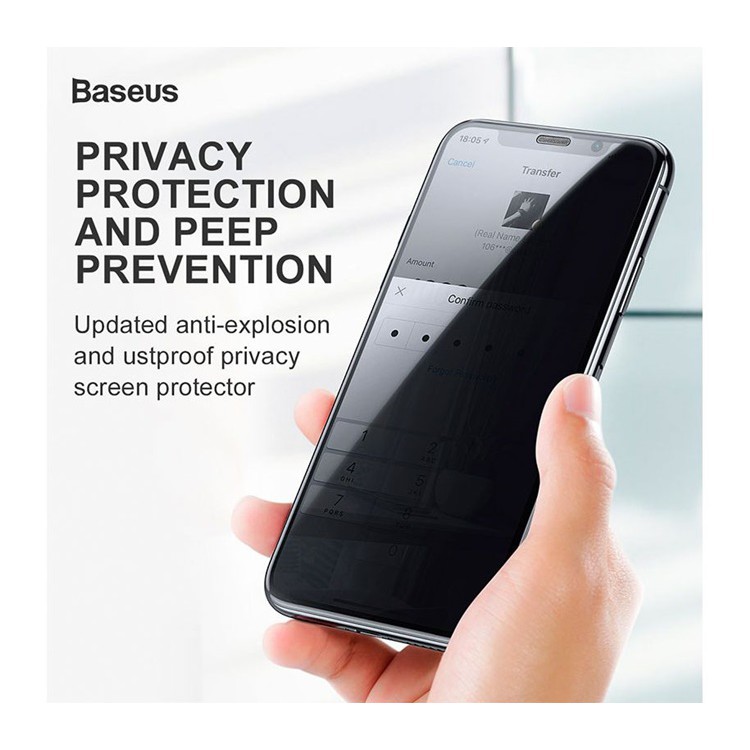 Cường lực CHỐNG NHÌN TRỘM Baseus Privacy iPhone (có màn loa chống bụi) (1 miếng)
