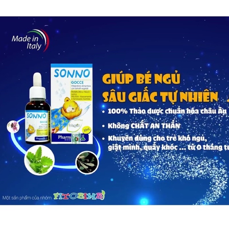 Siro ngủ ngon cho bé Fitobimbi Sonno 30ml, hết giật mình, khóc đêm, bé ngủ sâu giấc +quà