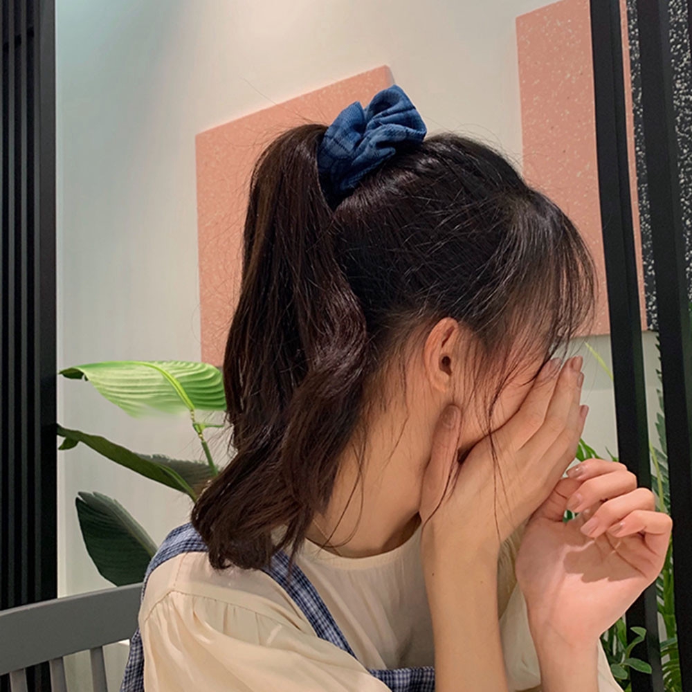 Blue Plaid Hair Circle French Retro Ponytail Hair Rope Hair Accessories Girl