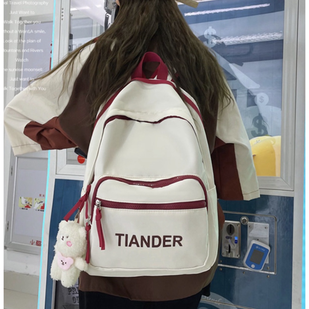 Ba lô đi học ulzzang chống nước, balo chống nhăn phối dây kéo hộp dưới TIANDER hàng Quảng Châu | BL014