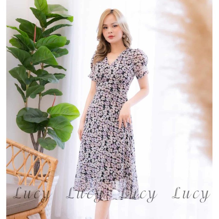 Đầm voan hoa nhí dáng xoè tay ngắn Váy Lucy mã Krystal 1472