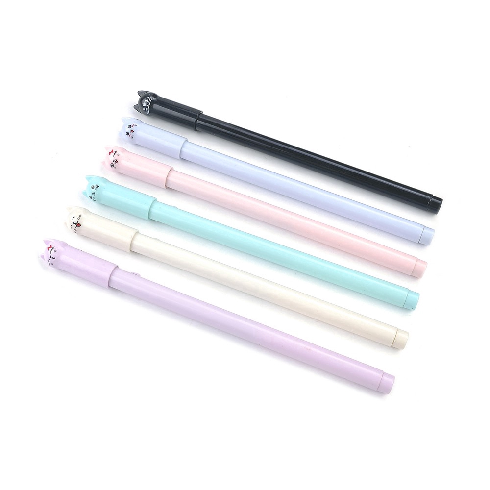 Bộ 6 cây bút gel 0.5mm có nắp hình mèo dễ thương