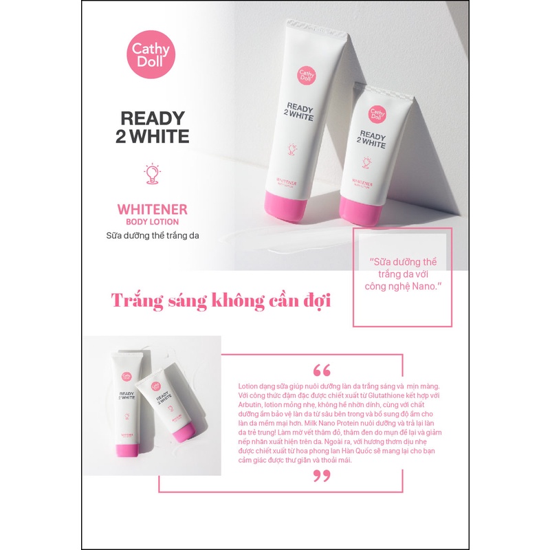 Kem Dưỡng Trắng Da Và Make Up Body Ready 2 White CATHY DOLL  từ tinh chất ốc sên, Thái Lan Chính Hãng 150ml