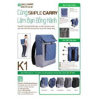 Balo laptop Simplecarry K1