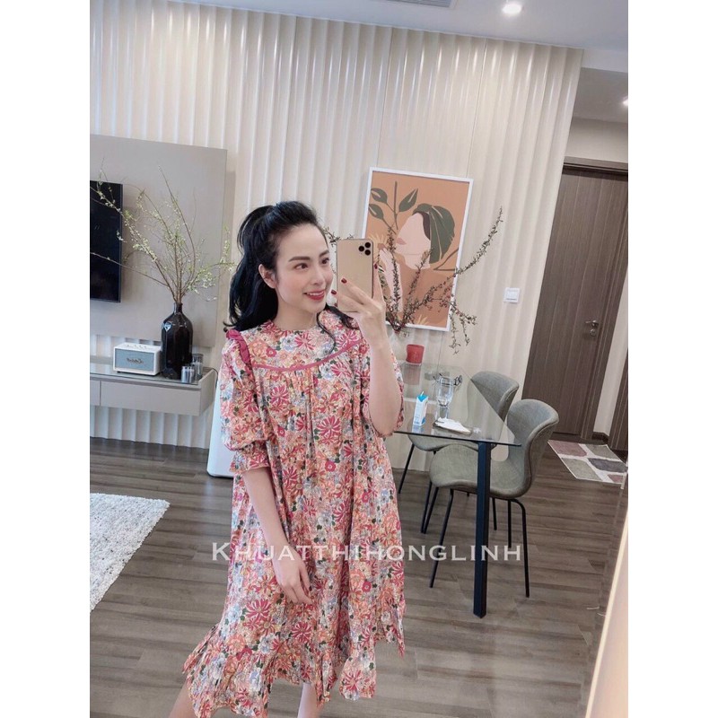 Đầm suông hoa babydoll viền bèo ngực, tay áo bo ống | BigBuy360 - bigbuy360.vn