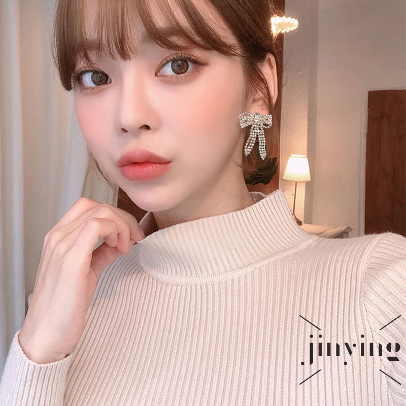 GETNOIVAS Đôi khuyên tai hình nơ đính đá thời trang dành cho nữ