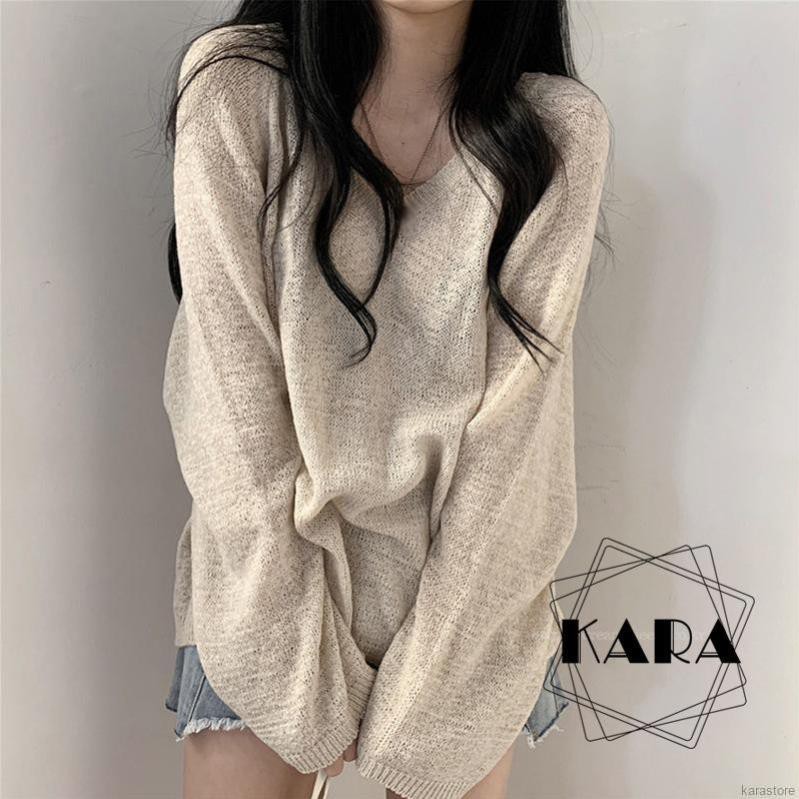 Áo sweater tay dài mỏng dáng rộng chống nắng thời trang mùa hè cho nữ ་