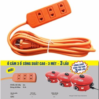 Ổ Cắm Điện LIOA 3 Ổ Công Suất Lớn Chịu Tải 3 Nồi Lẩu S3TC dây 3m