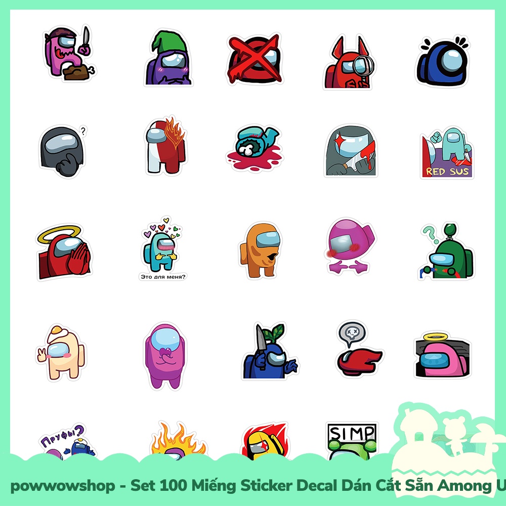 [Sẵn VN - Hỏa Tốc] Set 100 Miếng Sticker Decal Cắt Sẵn DIY Dán Trang Trí Vật Dụng Mẫu Nhân Vật Game Among Us Big Large