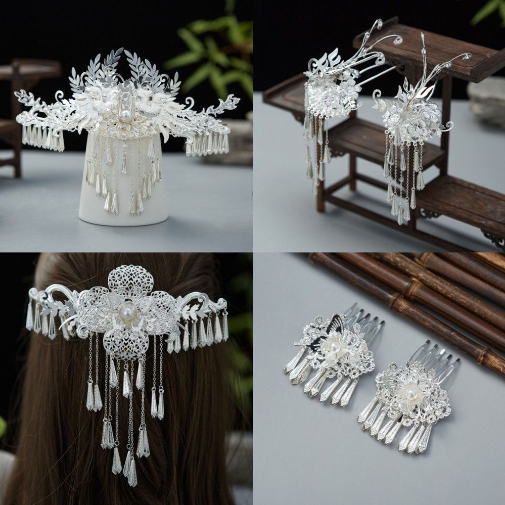 [Aishang Trang Sức Đẹp] Trâm Cài Tóc Hình Vương Miện Bằng Bạc Đẹp Mắt Phong Cách Hanfu Cổ Điển Miaojiang Miaojiang Nổi Tiếng