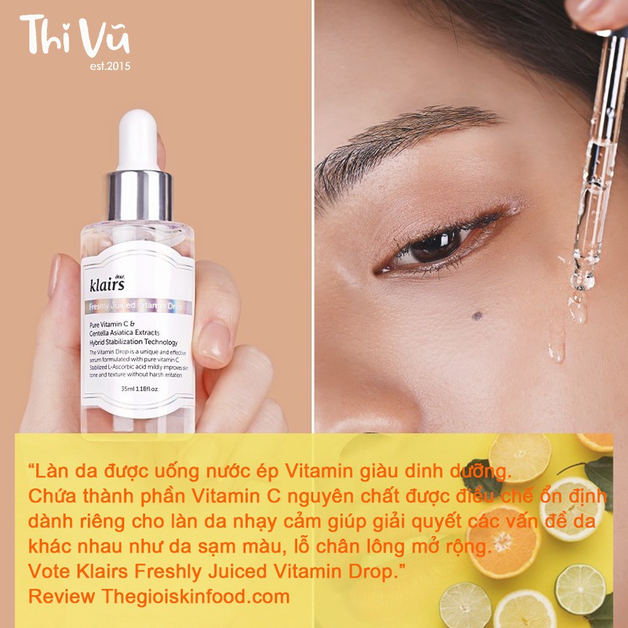 Tinh chất làm sáng da Klairs Pure Vitamin C, Serum Klair mờ thâm tái tạo da