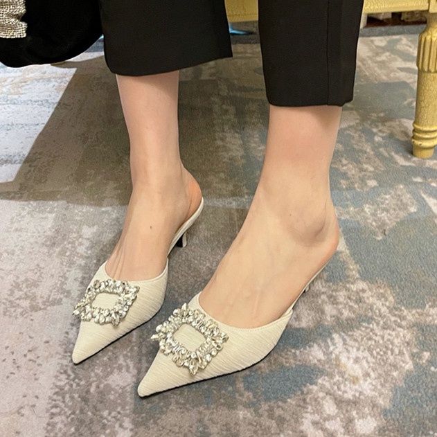 Giày Cao Gót Mũi Nhọn Đính Đá Hình Hoa Hướng Dương Xinh Xắn Thời Trang Cho Nữ Size 35-39 1.97 Inch