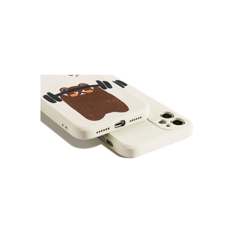 Ốp Lưng Iphone Cạnh Vuông,Bảo Vệ Camera Hình Gấu Cử Tạ ip7Plus,8Plus,x,xs,xsmax,11,11promax,12,12promax,13,13promaax