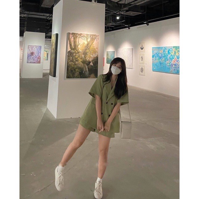 Set Áo Vest Blazer Cộc Tay Basic Kèm Quần Short Đùi Màu Trơn Thanh Lich Chuẩn Form Chất Đẹp 2