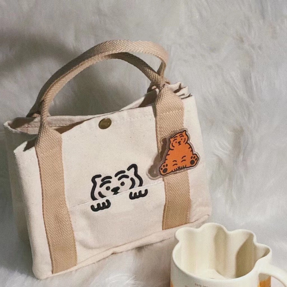 Túi Xách Tay Đựng Hộp Cơm Trưa Bằng Vải Canvas Phong Cách Hàn Quốc Mới Dành Cho Nữ Sinh